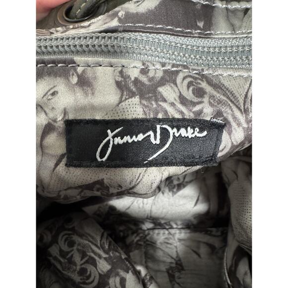 Jamie Drake Hobo Shoulder Bag Womens Olive Green Leather Drawstring Tassel Boho - Picture 10 of 14